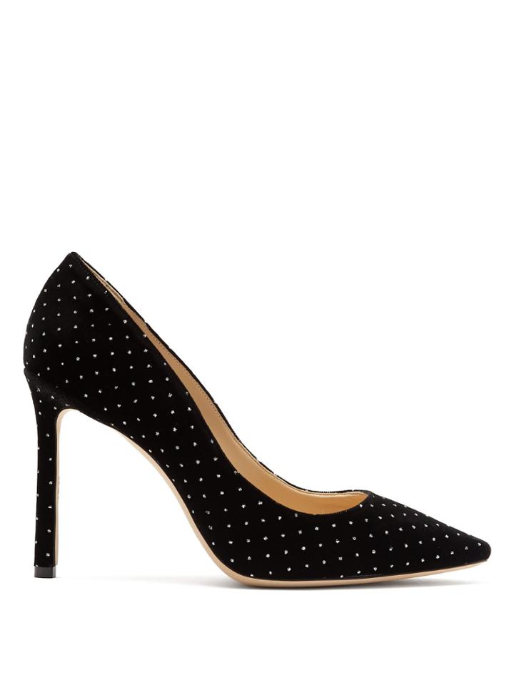 Jimmy Choo Romy 100 Glitter-dot Velvet Pumps