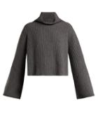 Matchesfashion.com Stella Mccartney - Roll Neck Cashmere Blend Ribbed Sweater - Womens - Grey