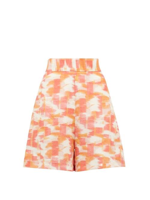 Matchesfashion.com Three Graces London - Robin Abstract Ikat-print High-rise Linen Shorts - Womens - Red Print