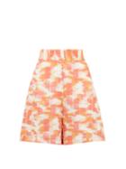 Matchesfashion.com Three Graces London - Robin Abstract Ikat-print High-rise Linen Shorts - Womens - Red Print