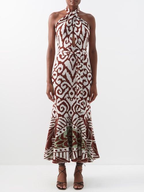 Johanna Ortiz - Antique Dialogues Halterneck Cotton-knit Dress - Womens - Brown Multi
