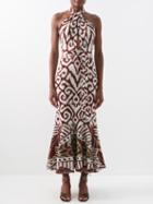 Johanna Ortiz - Antique Dialogues Halterneck Cotton-knit Dress - Womens - Brown Multi
