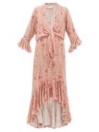 Matchesfashion.com Adriana Degreas - Aloe Print Tie Front Twill Dress - Womens - Pink Print