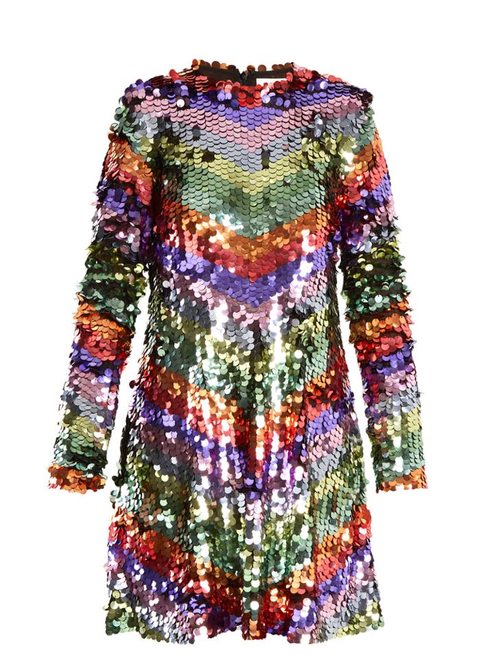 Sara Battaglia Chevron-striped Sequin-embellished Mini Dress