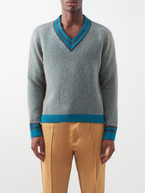 Wales Bonner - Chorus V-neck Cashmere-blend Sweater - Mens - Green Brown