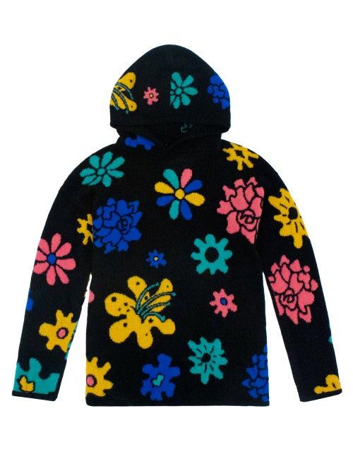 The Elder Statesman - Sound Flowers-intarsia Cashmere Hooded Sweater - Womens - Black Multi