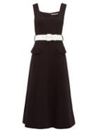 Matchesfashion.com Emilia Wickstead - Petra Belted Wool Crepe Midi Dress - Womens - Black White