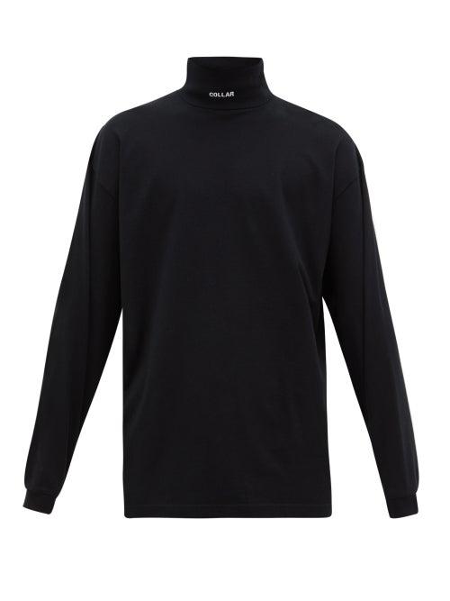 Matchesfashion.com Vetements - Collar Embroidered Roll Neck Jersey Top - Mens - Black