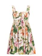 Matchesfashion.com Dolce & Gabbana - Pleated Floral-print Cotton Mini Dress - Womens - Pink Print