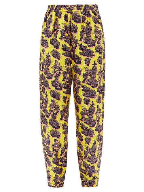 Matchesfashion.com Stella Mccartney - Tye Printed Silk Trousers - Womens - Yellow Multi