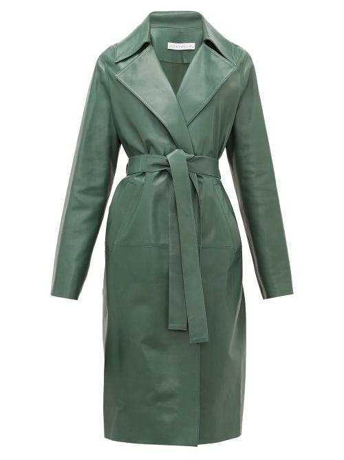 Matchesfashion.com Ins & Marchal - Gustave Notch-lapel Belted Leather Coat - Womens - Dark Green
