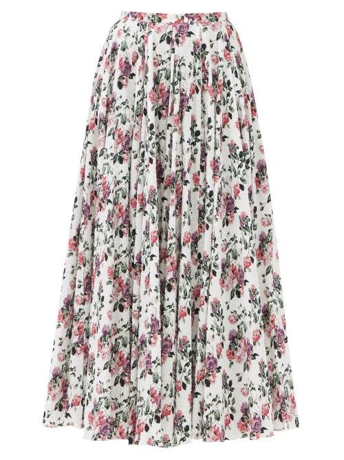 Matchesfashion.com Emilia Wickstead - Rhea Bibone Floral-print Cotton-blend Skirt - Womens - White Print