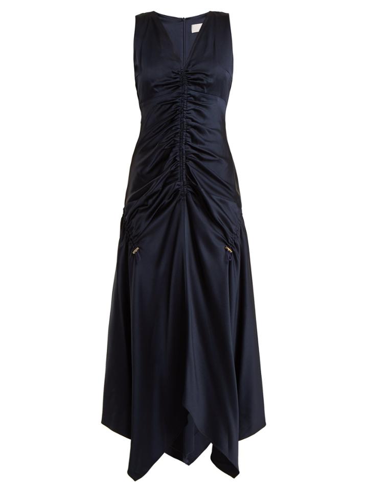 Peter Pilotto Ruched V-neck Satin Dress