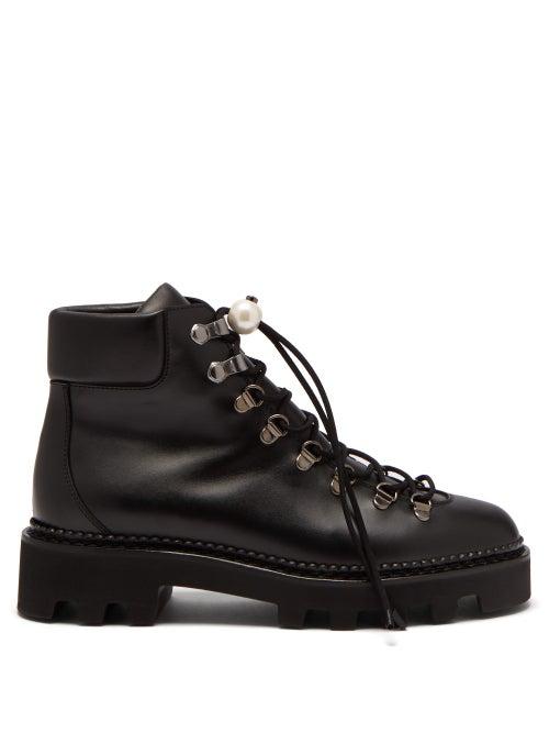 Matchesfashion.com Nicholas Kirkwood - Delfi Faux Pearl Toggle Leather Hiking Boots - Womens - Black