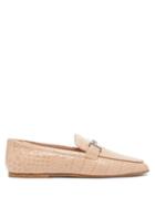 Matchesfashion.com Tod's - Double T Bar Crocodile Effect Leather Loafers - Womens - Nude