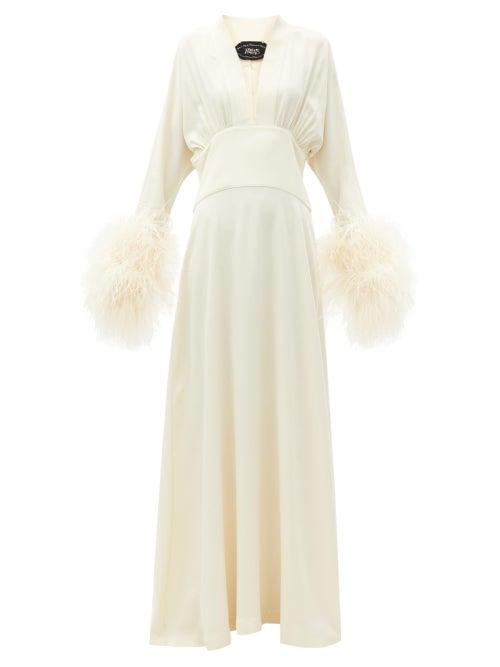 Matchesfashion.com Taller Marmo - Elvira Feather-cuff Crepe Maxi Dress - Womens - Ivory