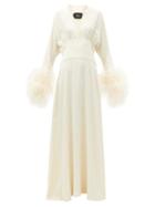 Matchesfashion.com Taller Marmo - Elvira Feather-cuff Crepe Maxi Dress - Womens - Ivory