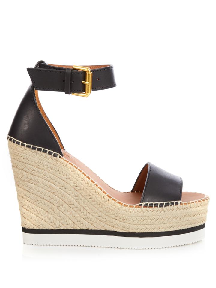 See By Chloé Leather Espadrille Wedge Sandals