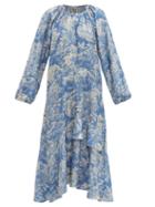 Matchesfashion.com Belize - Harper Tropical Print Satin Midi Dress - Womens - Blue Print