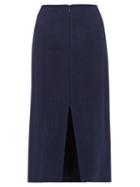 Matchesfashion.com Brock Collection - Pietrasole Wool Blend Midi Skirt - Womens - Navy