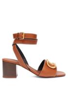 Matchesfashion.com Valentino - V Logo Block Heel Leather Sandals - Womens - Tan