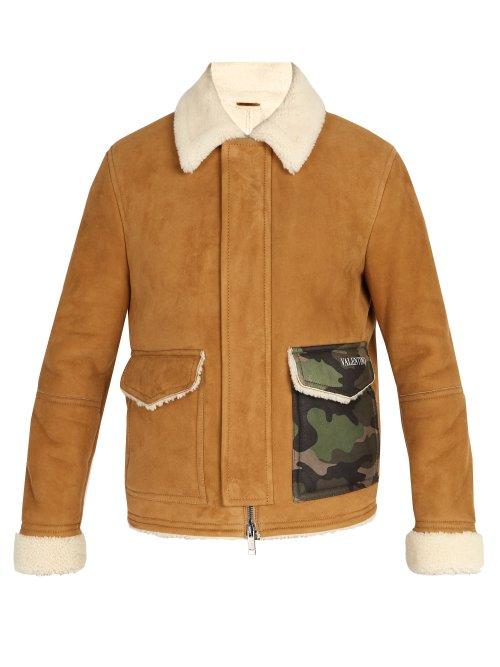 Matchesfashion.com Valentino - Camouflage Pocket Shearling Coat - Mens - Camel