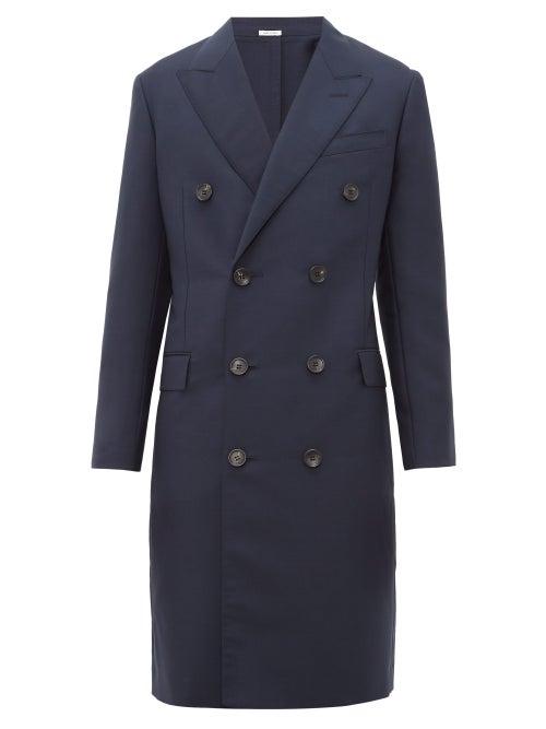 Matchesfashion.com Lanvin - Mohair Blend Gauze Double Breasted Overcoat - Mens - Navy