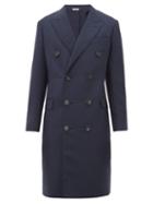 Matchesfashion.com Lanvin - Mohair Blend Gauze Double Breasted Overcoat - Mens - Navy