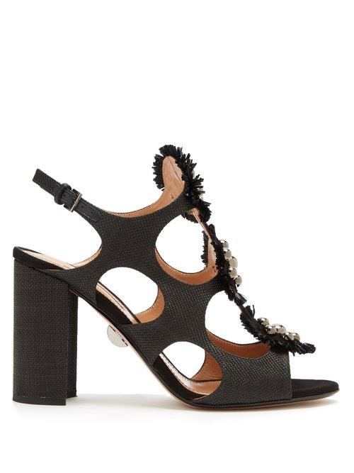 Matchesfashion.com Samuele Failli - Liya Stud Embellished Raffia Sandals - Womens - Black