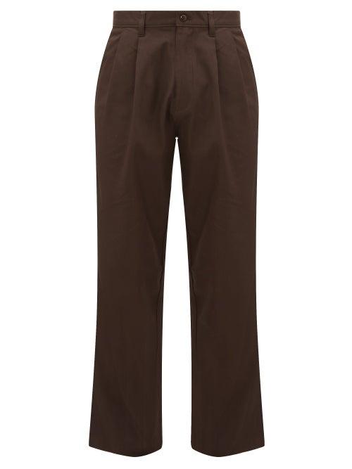 Matchesfashion.com E. Tautz - Pleated Cotton-twill Straight-leg Chino Trousers - Mens - Dark Brown