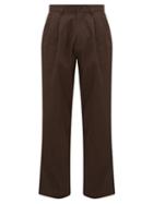 Matchesfashion.com E. Tautz - Pleated Cotton-twill Straight-leg Chino Trousers - Mens - Dark Brown
