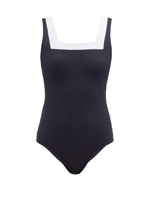 Matchesfashion.com Casa Raki - Marina Square-neck Bi-colour Swimsuit - Womens - Black White