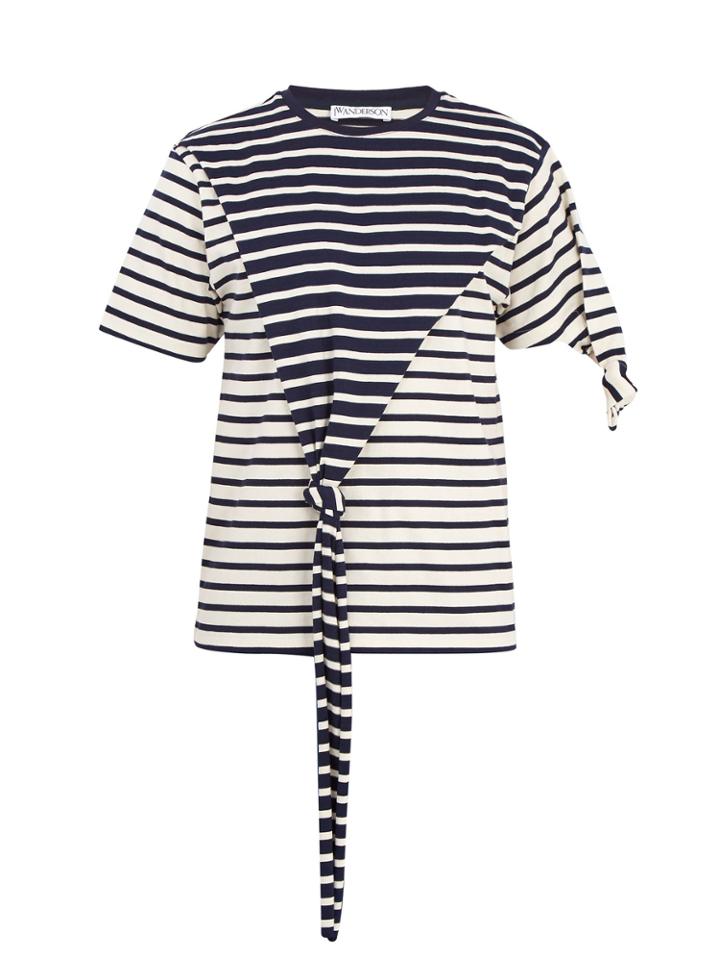 Jw Anderson Knot-detail Striped Cotton-jersey T-shirt