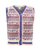 Loretta Caponi - Hodei Ruffled Wool-blend Fair Isle Cardigan Vest - Womens - Blue Multi