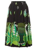 Matchesfashion.com Valentino - Lily Of The Valley Print Pleated Silk Skirt - Womens - Black Multi
