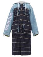 Matchesfashion.com Natasha Zinko - Oversized Denim And Checked Coat - Womens - Blue Multi