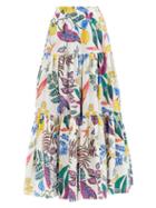 Matchesfashion.com La Doublej - Big Skirt Botanical-print Cotton-poplin Midi Skirt - Womens - White Multi