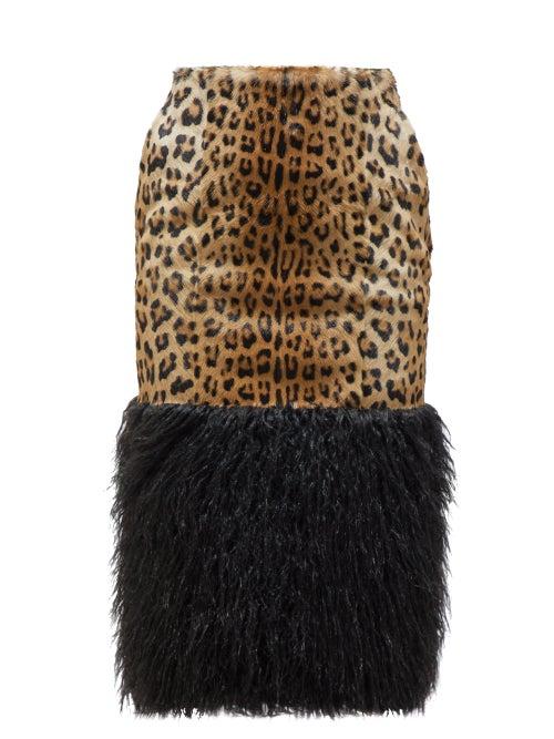 Matchesfashion.com Saint Laurent - High Rise Faux Shearling & Ponyhair Pencil Skirt - Womens - Leopard
