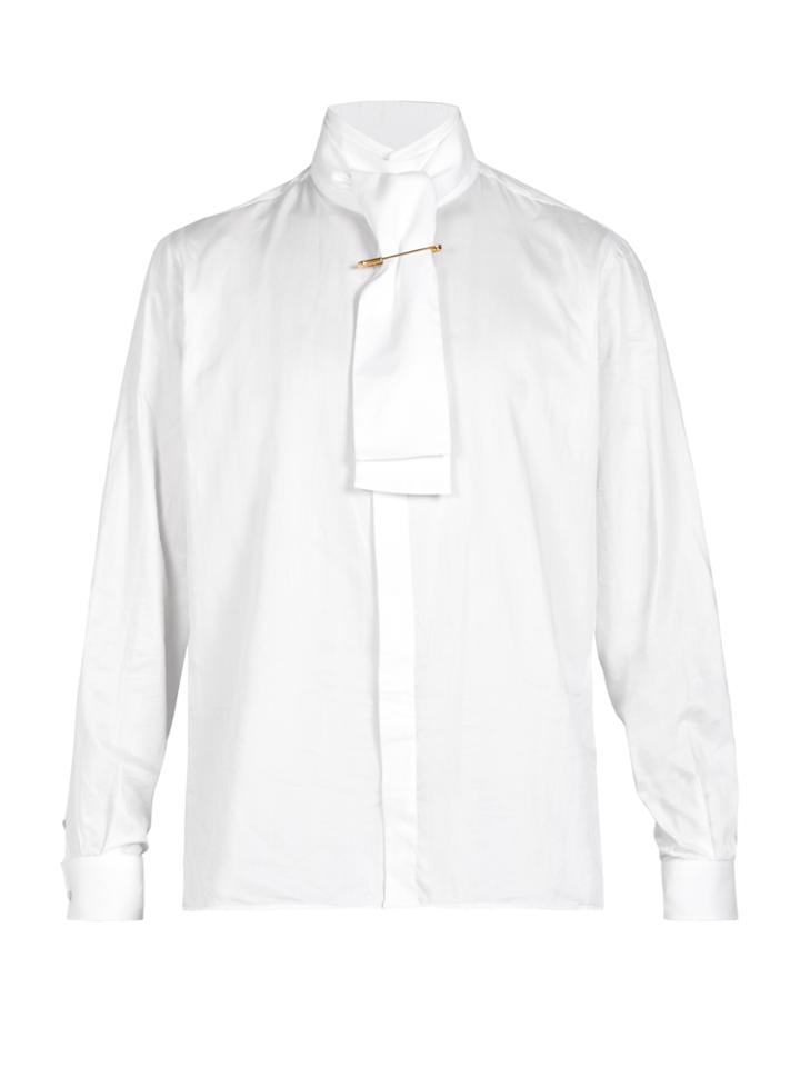 Burberry Tie-neck Herringbone Cotton Shirt