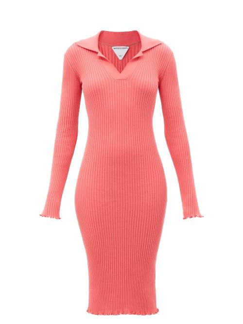 Bottega Veneta - Rib-knitted Cotton Midi Dress - Womens - Pink