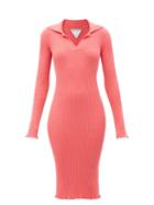 Bottega Veneta - Rib-knitted Cotton Midi Dress - Womens - Pink