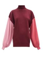 Matchesfashion.com Roksanda - Clover Colour-block Balloon-sleeve Sweater - Womens - Burgundy Multi