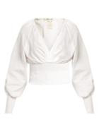 Matchesfashion.com Diane Von Furstenberg - V Neck Cotton Cropped Blouse - Womens - White