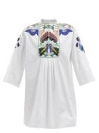 Matchesfashion.com Valentino - Arazzo-embroidered Cotton-poplin Tunic Dress - Womens - White Multi