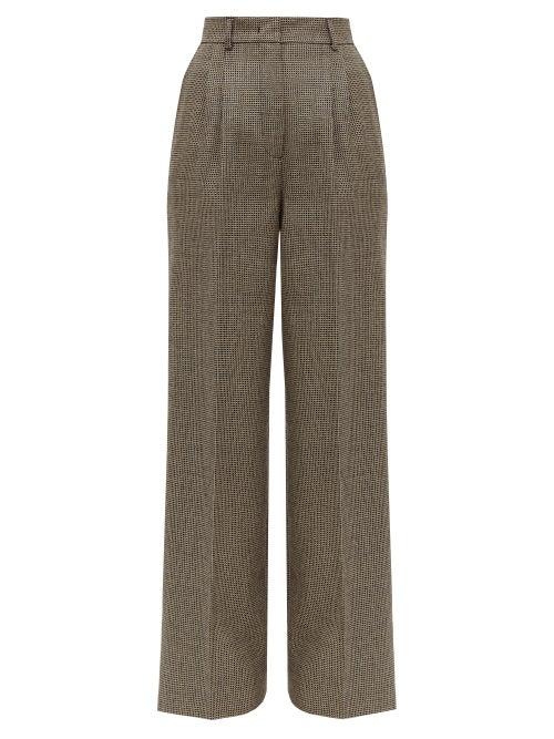 Matchesfashion.com Fendi - High Rise Wide Leg Houndstooth Wool Trousers - Womens - Grey Multi