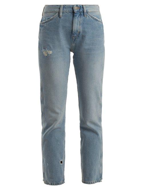 Matchesfashion.com M.i.h Jeans - Cult Distressed Mid Rise Straight Leg Jeans - Womens - Light Blue