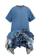 Matchesfashion.com Junya Watanabe - Ruffled Tulle Tier Cotton Blend Denim Dress - Womens - Blue