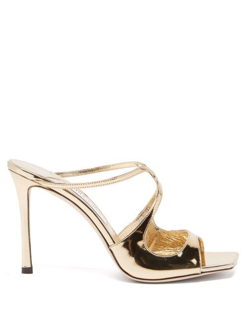 Jimmy Choo - Anise 95 Metallic-leather Mules - Womens - Gold