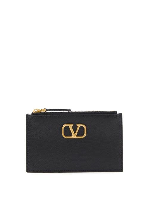 Valentino Garavani - V-logo Grained-leather Cardholder - Womens - Black