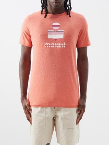 Isabel Marant - Karman Logo-print Linen T-shirt - Mens - Orange Multi